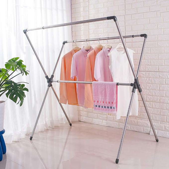 BAOYOUNI Double Poles Folding Clothes Drying Rack Stainless Steel Expandable - Image 6