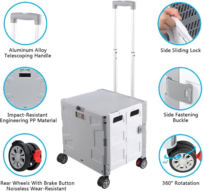 Foldable Shopping Utility Cart Portable Rolling Crate Handcart - Image 7