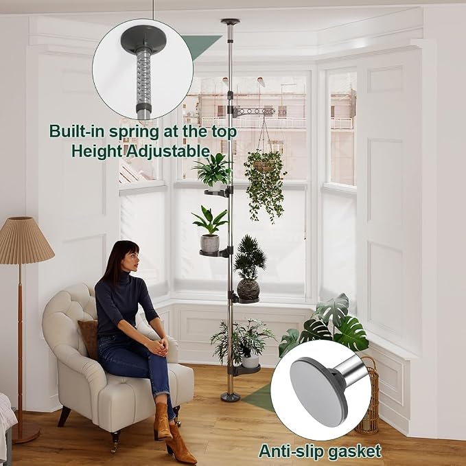 Hershii 5-Layer Indoor Plant Stand Pole Spring Tension Rod Corner Flower - Image 4