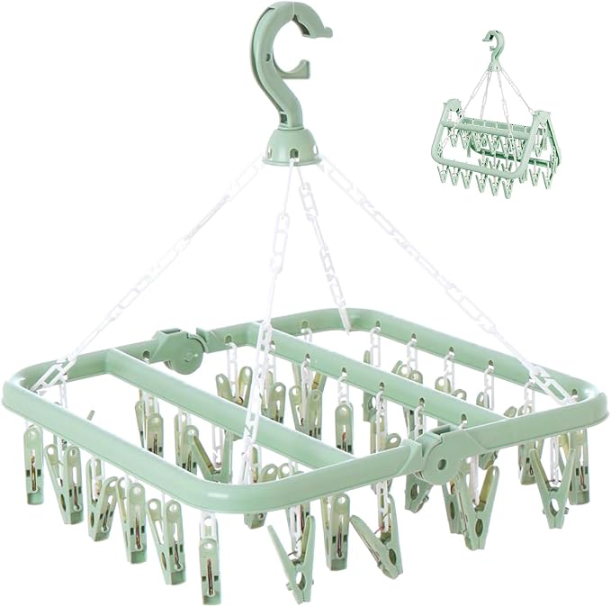 Clothes Drying Rack with 32 Clips, Foldable Hanging Rack, 360° Rotatable Hook by Unknown