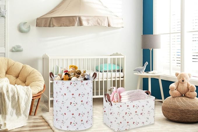 Sanjiaofeng Rectangular Kids Basket Flower Storage Bins, Girls Storage Basket - Image 3