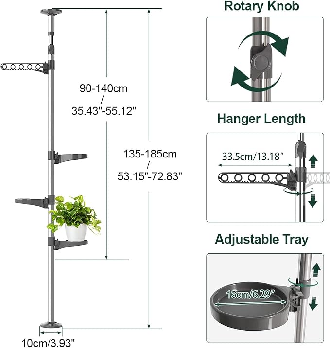 Hershii Indoor Plant Stand Pole Tension Rod Corner Standing Shelf Adjustable - Image 2