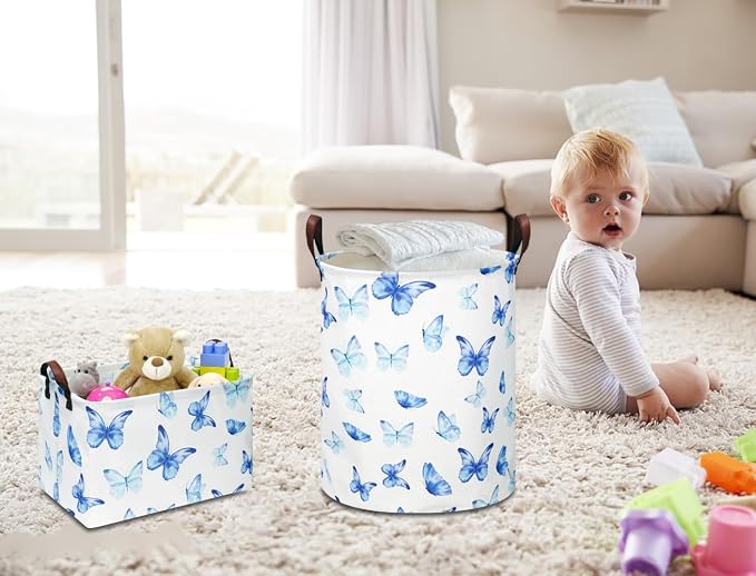 Rectangular Blue Butterfly Storage Basket, Collapsible Gift Basket - Image 2