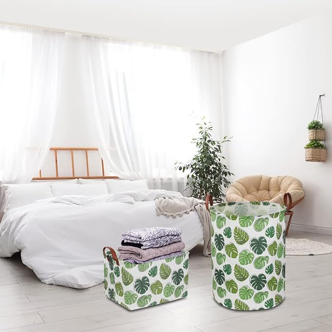 Round Green Laundry Hamper, Jungle Themed Nursery Decor, Tropical Pattern Basket - Image 4