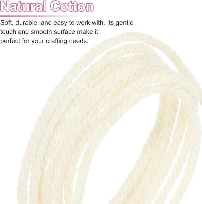 HARFINGTON Natural Macrame Cord 3mm x 328 Yards 4 Strand Twisted Cotton Macrame - Image 4