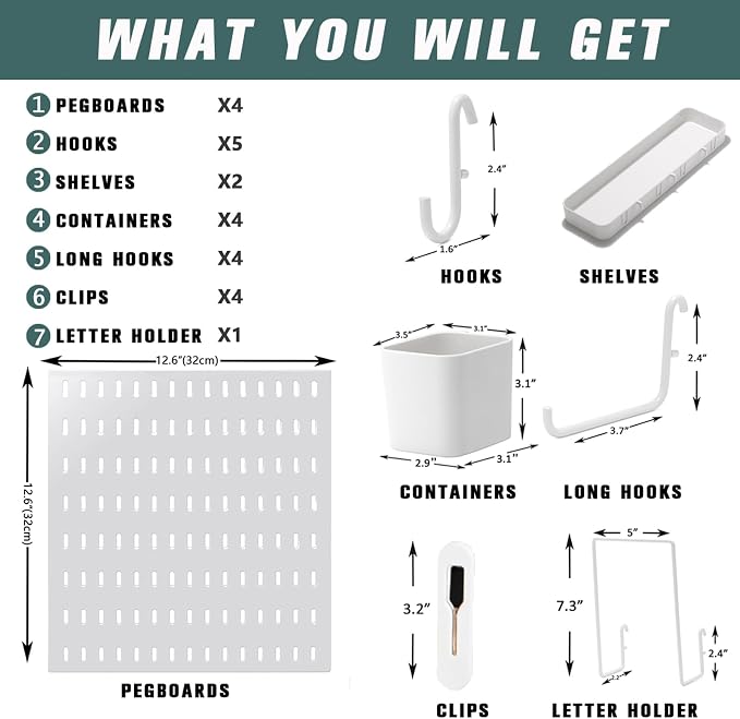 Wall-Mounted Pegboard Kit, 25.2" x 25.2" Organizer Panel – Large, - Image 4