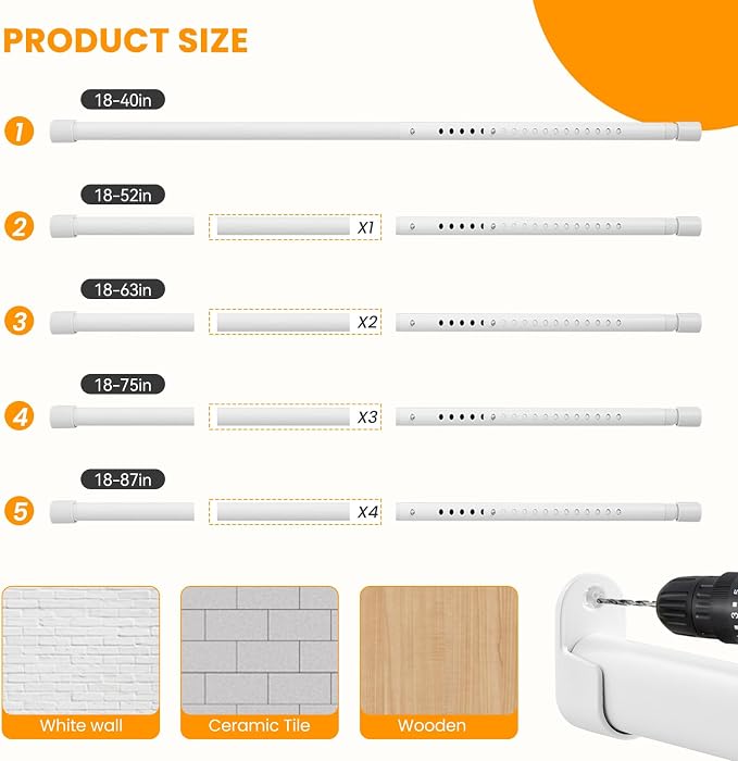 Oval Closet Rod for Hanging Clothes 18 to 52 Inch Adjustable - Image 4