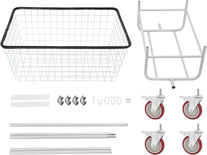 Laundry Cart with Wheels, Metal Laundry Hamper with Storage Basket and Hanging - Image 6