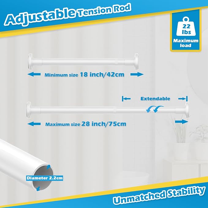 Small Tension Rod 18 to 28 Inch Short Curtain Rod No Drilling, Rust Proof White - Image 4