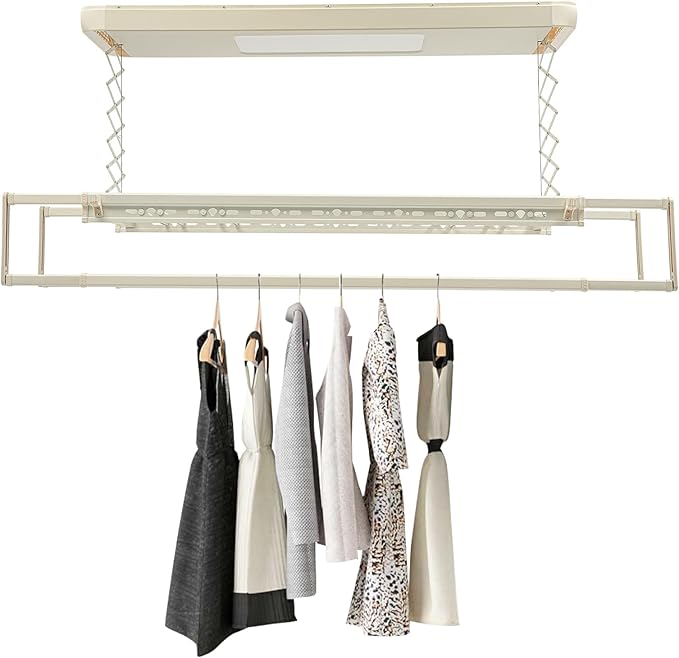 Electric Retractable Airing Rack Off-White Color, Ceiling Clothesline 77lbs Load - Image 2