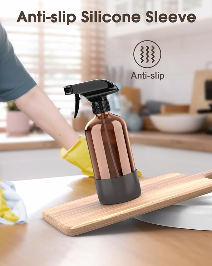 Glass Spray Bottle with Silicone Sleeve Protection, Amber Glass Spray Bottle Set - Image 5
