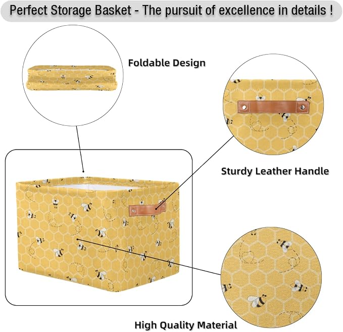 Honeycomb Bee Storage Basket Collapsible Storage Bin Large Fabric Storage Boxes - Image 7