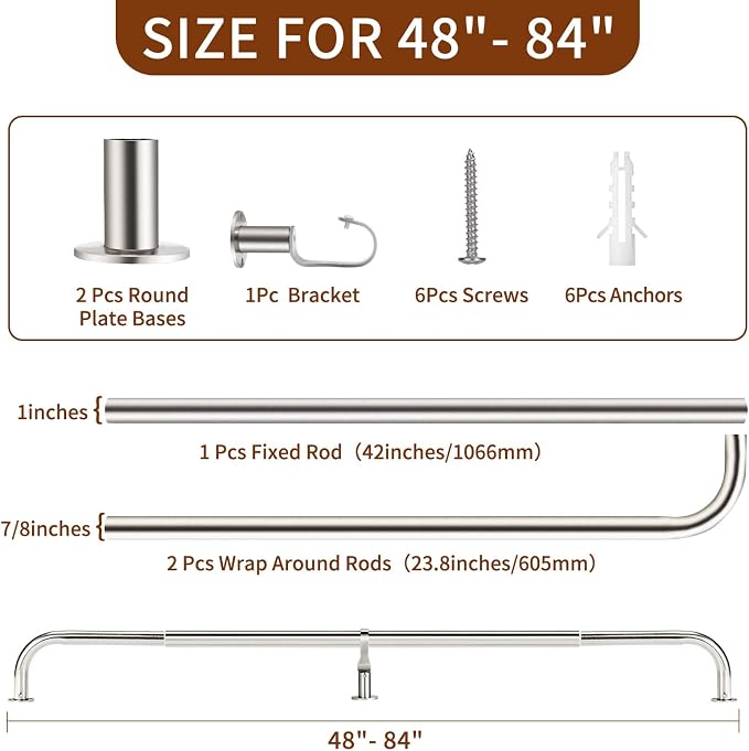 Meriville 1-Inch Diameter Wrap Around Blackout Curtain Rod, 48-Inch to 84-Inch - Image 5