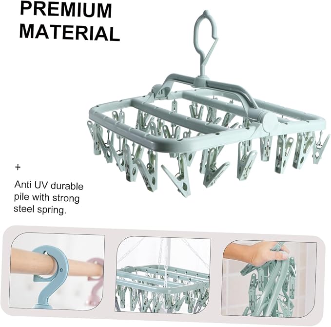 Children's Laundry Clips Rack Plastic Hangers 32 Clips Socks Underwear Drying - Image 8