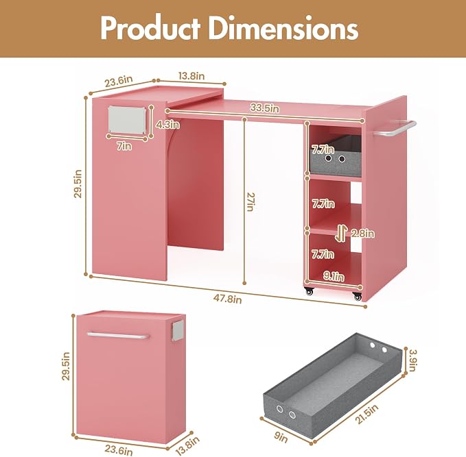 Folding Sewing Table, Wall Mount Sewing Machine Cabinet w/ Storage Shelves & - Image 2