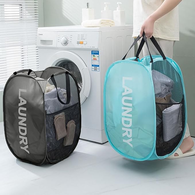 Mesh Pop Up Laundry Hampers, Collapsible Laundry Baskets Portable Clothes - Image 2