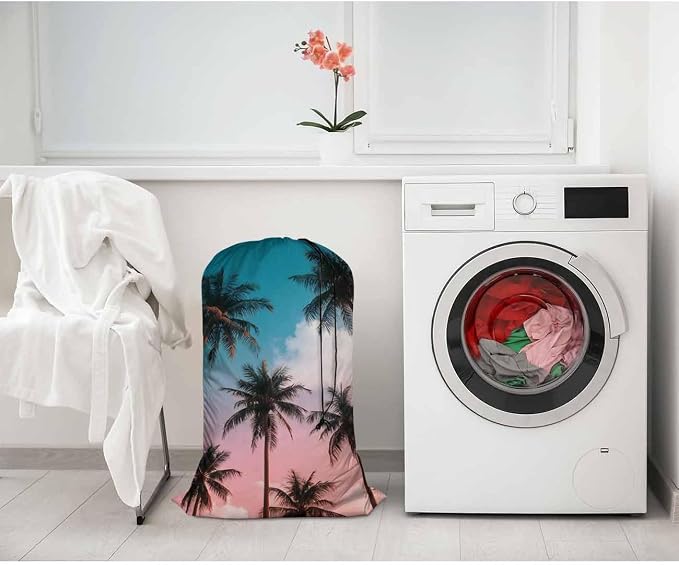 Swono Palm Trees Drawstring Portable Large Capacity Laundry Bags Sunny Day - Image 2
