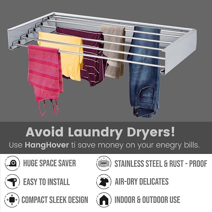 Wall Mounted Foldable Drying Rack 40" Elegant Matte Invisible Hanger | an - Image 4