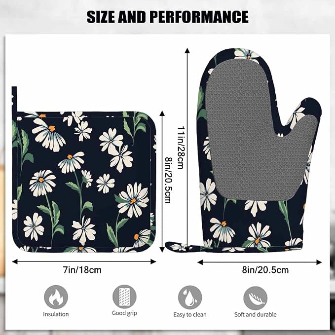 Mxocom Cute Daisy Print Oven Mitts and Pot Holders Sets Summer Garden Spring - Image 3