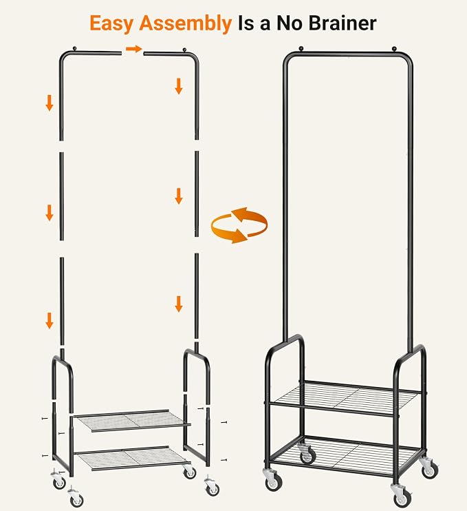 AOODA Small Clothes Rack with Shelves, Metal Sturdy Rolling Clothing Racks - Image 6