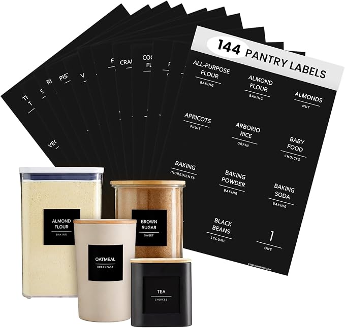 Talented Kitchen 144 Minimalist Pantry Labels – Preprinted White All-Caps on by TalentedKitchen