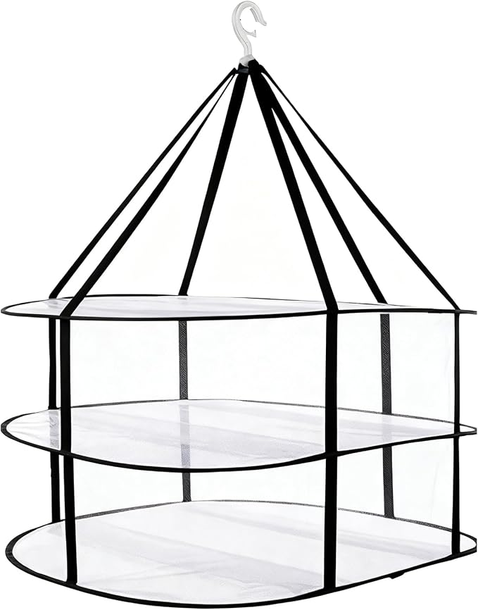 3-Tier Folding Mesh Clothes Drying Rack, Stackable Sweater Dryer Rack by Woonsoon