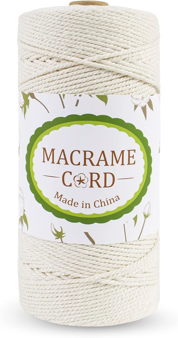 Beige 2mm Macrame Cord, 218yards Macrame Rope Yarn, Natural Cotton Cord by LEREATI