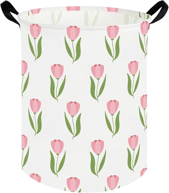 Tulip hamper, Girls Nursery Hamper, Waterproof foldable baby laundry basket by FXOCSHE
