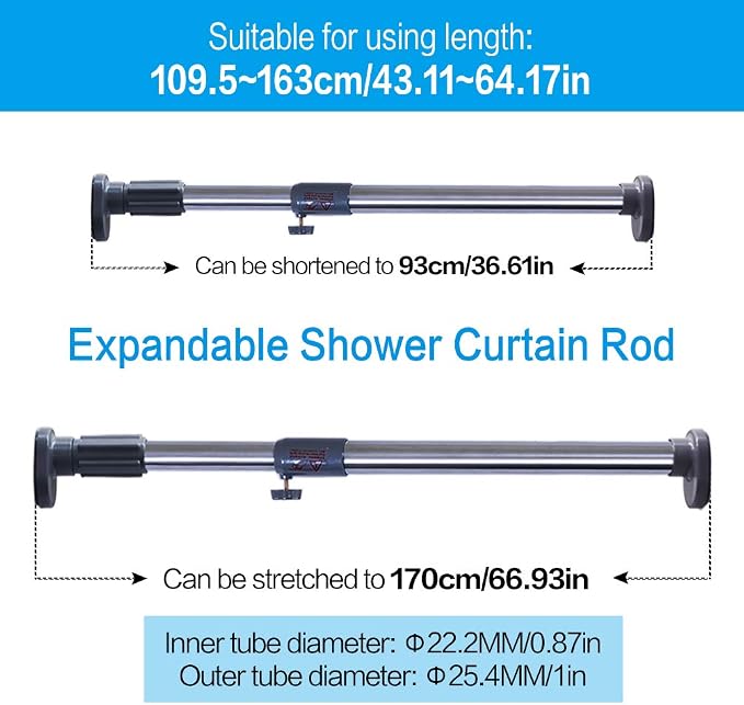 BAOYOUNI Adjustable Shower Window Curtain Tension Rod Oval Head Decorative - Image 7