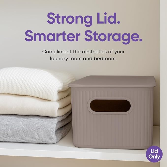 Superio Ribbed Collection Lid for Decorative Plastic Basket Open Home Storage - Image 3