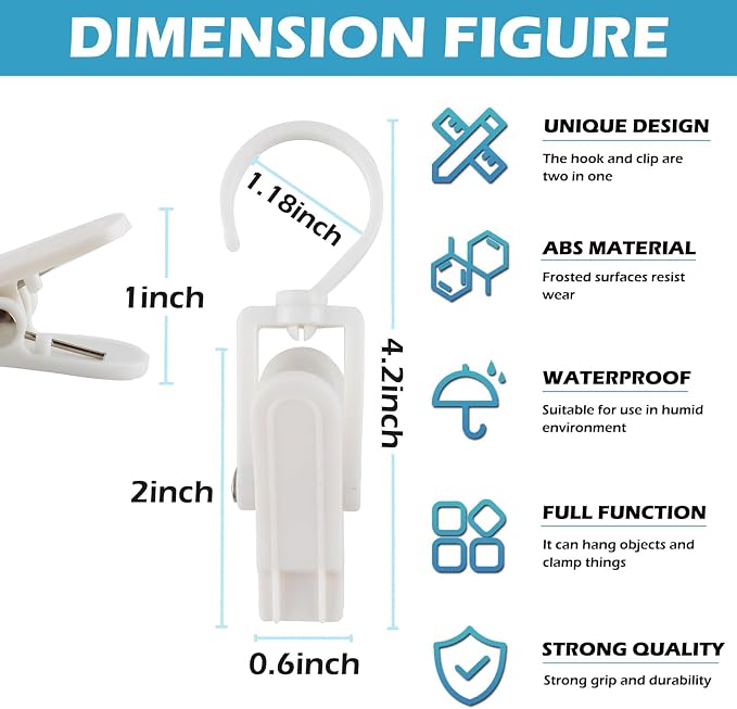 20pcs Laundry Hooks with Clips Super Strong Plastic Home Travel Swivel Hanging - Image 2