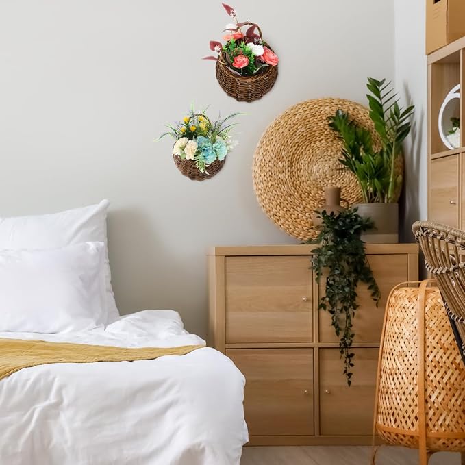 DOITOOL 2PCS Woven Hanging Wall Basket Rattan Wall Planter, Wicker Handmade - Image 7