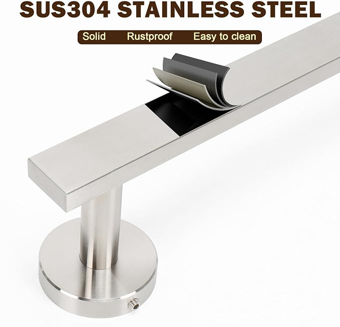 Bath Towel Bar, SUS 304 Stainless Steel Towel Rack Holder Wall Mounted - Image 4
