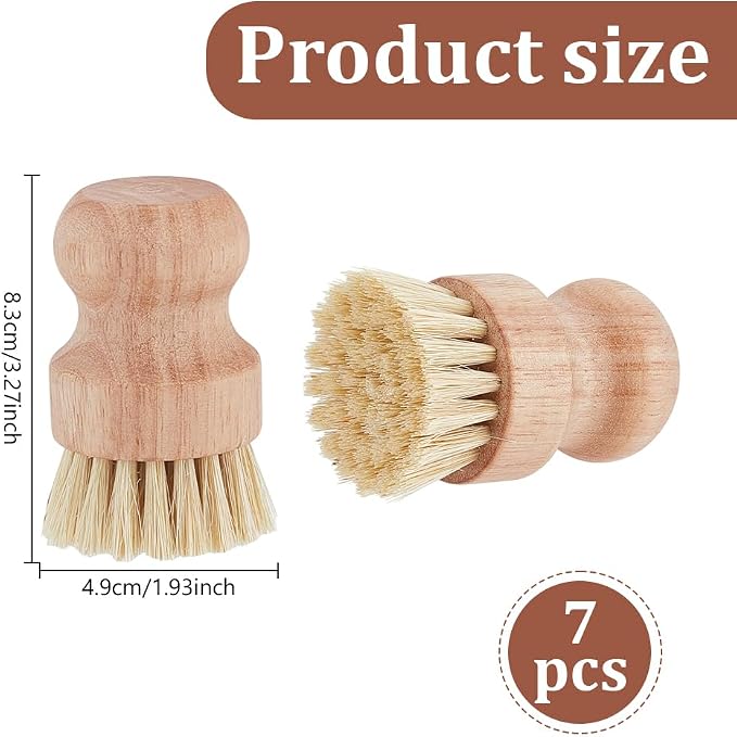 AHANDMAKER 7Pcs Wooden Bristle Cleaning Brushes Dish Scrubber Brush Kitchen - Image 2