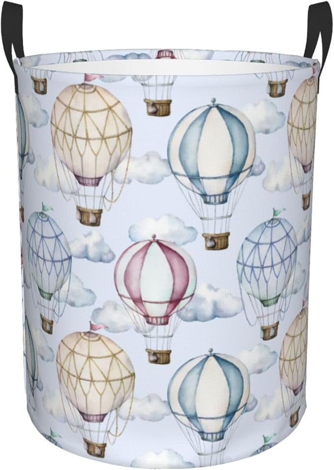 Watercolor Hot Air Balloons And Clouds Laundry Hamper Bag - Image 9