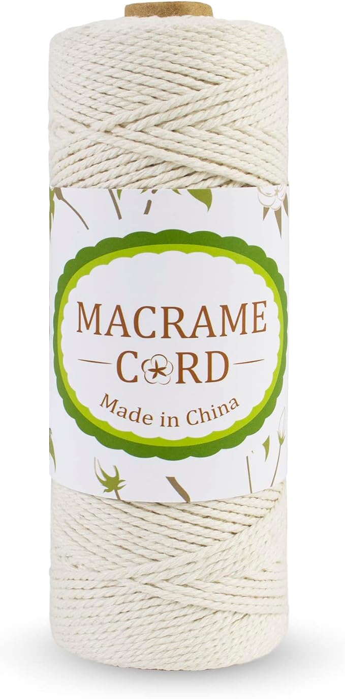 Beige 2mm Macrame Cord, 109yards Macrame Rope Yarn, Natural Cotton Cord by LEREATI