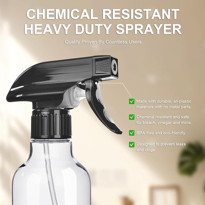 Spray Bottles 2-Pack, 10 Oz, Mist & Stream, Heavy Duty Spraying Empty Water - Image 2