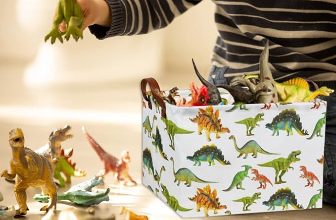 HIYAGON Rectangular Dinosaur Basket Baby Kids Storage Basket - Image 2