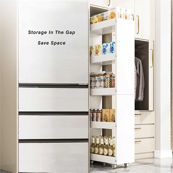 Slim Rolling Storage Cart Narrow Slide-Out Kitchen Trolley Carbon Steel Utility - Image 5