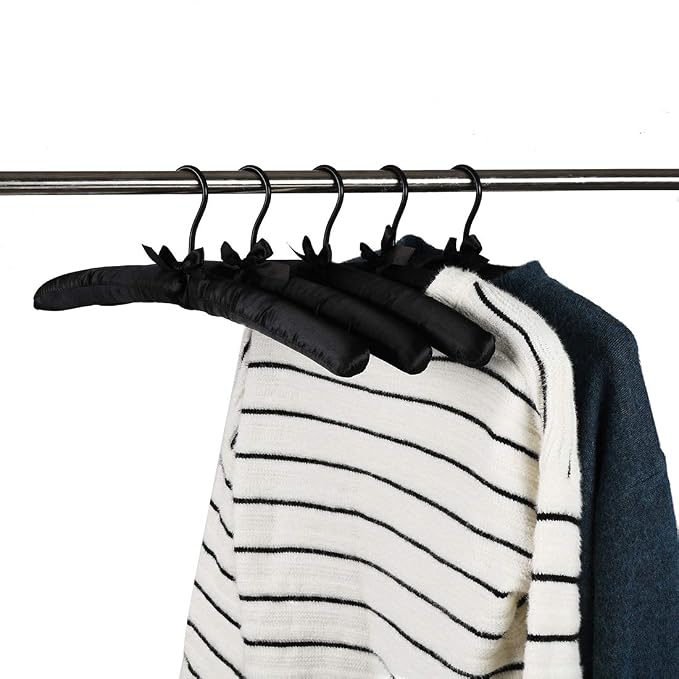 Black Satin Padded Sweater Hangers 5 Pack, Blouse Hanger - Image 5