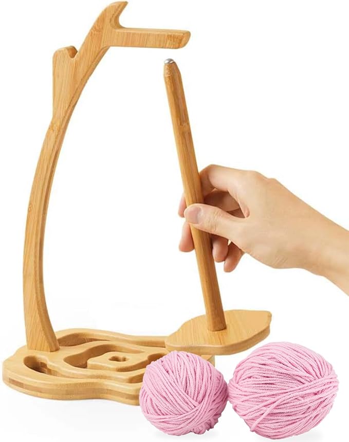Joyeee Magnetic Rotating Pendulum Yarn Ball Dispenser Stand, Wooden Spinning - Image 2