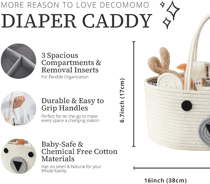 DECOMOMO Teddy Bear Basket, Diaper Caddy Basket, Baby Baskets - Image 8
