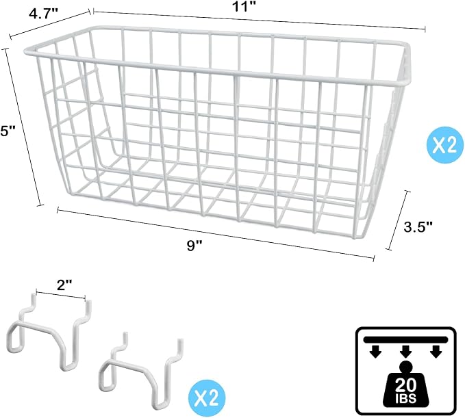 G.CORE 2 Pack Pegboard Baskets, Metal Shelves Hooks to 1/8" 1/4" Peg Boards - Image 3