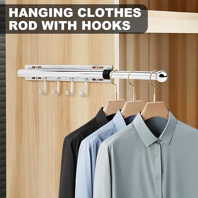 12 Inch Valet Rod for Closet Pull Out, Retractable Slide Out Clothes Hanger - Image 5