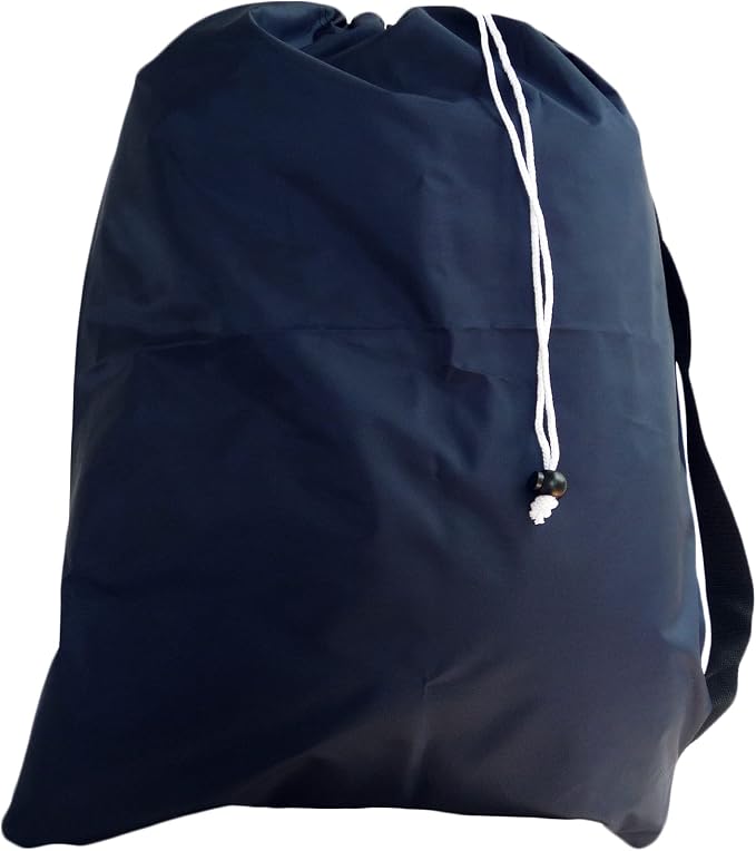 Small Laundry Bag with Drawstring, Carry Strap, Lock Closure, Color: Navy Blue by Laundry+Bag+Store+Online