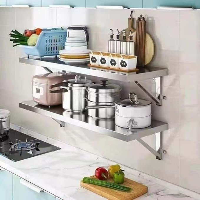 Wall Mounted Folding Table Stainless Steel Wall Shelf Floating Desk, Fold Down - Image 5