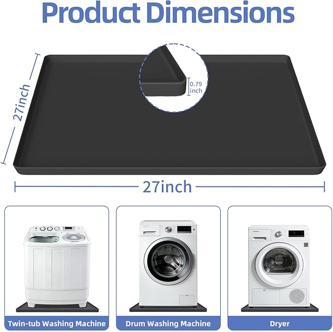27" x 27" Silicone Washing Machine Drain Pan, Waterproof Washer Drip Tray - Image 2