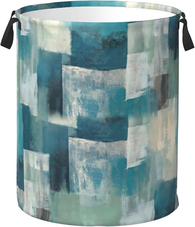 Turquoise Grey Geometric Laundry Hamper Bag by Unknown