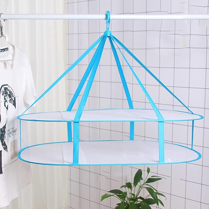 2-Tier Folded Mesh Clothes Drying Rack, Stackable Sweater Laundry Drying Rack - Image 6
