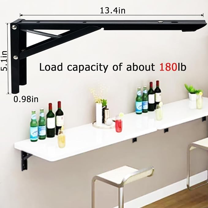 Wall Mounted Desk Hinges 14 in, Wall Table Brackets Folding Table Hinge - Image 5